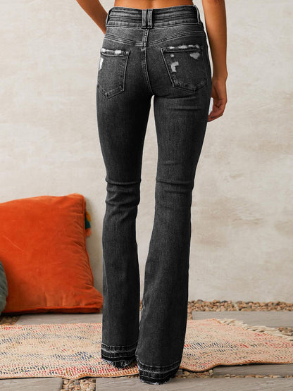 Ripped Stretch Denim Flare Jeans