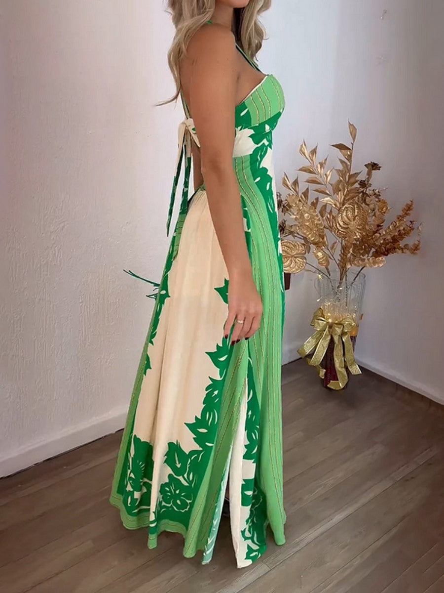 Printed Halter Vacation Parties Maxi Dresses