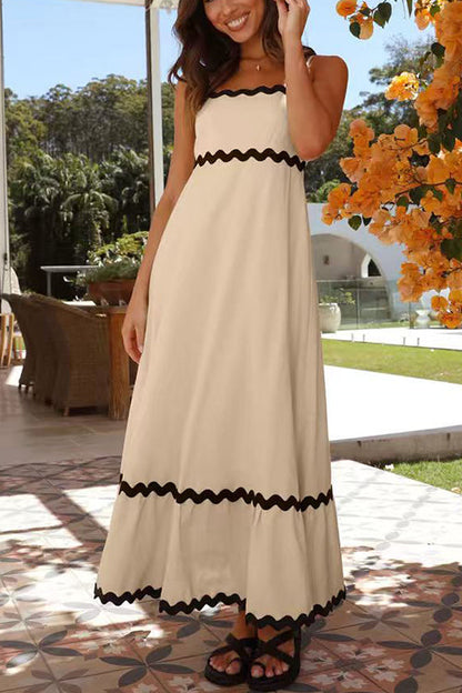 Margovil Spaghetti Strap Ric Rac Trim Swing Maxi Dress