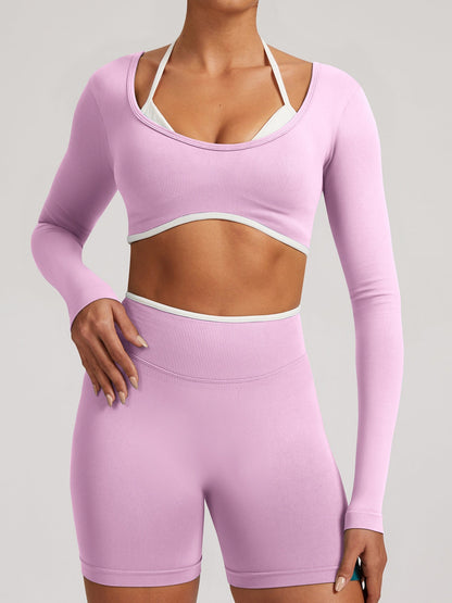 Seamless Faux Two-Piece Exercise And Fitness Yoga Long-sleeved Top