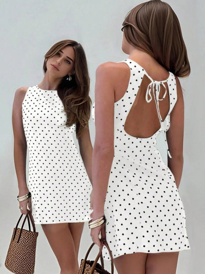 Polka Dots Backless Bandage A-pendulum Mini&Short Dresses