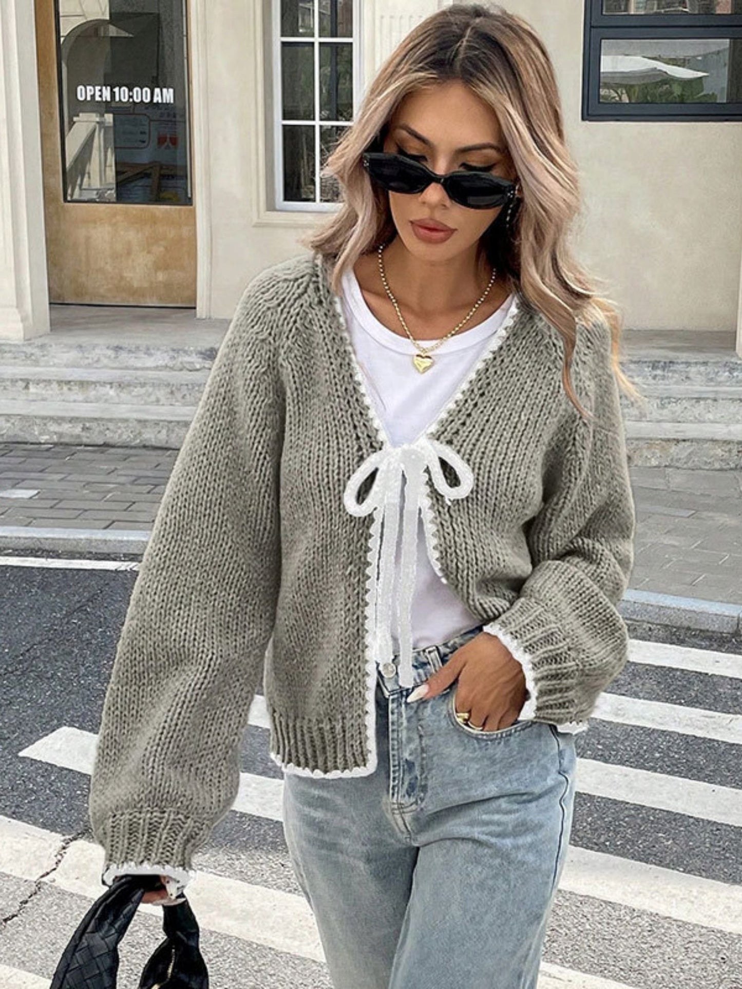 Bow Tie Color-blocked Cardigans