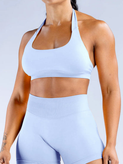 Seamless With Breast Pads Pleated Exercise Yoga Halter Bra Vest