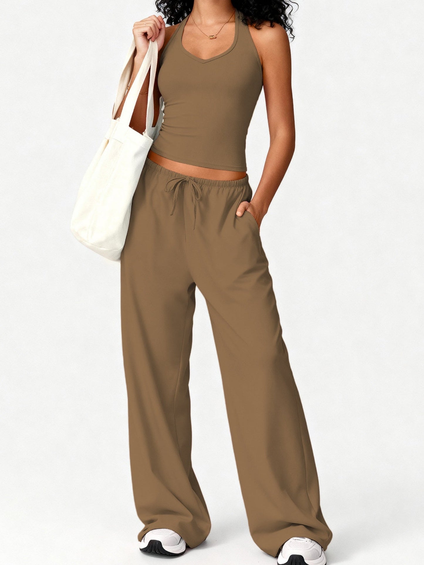 Quick-drying Halter Top Bodycon Trousers Exercise Yoga 2-piece Sets