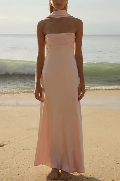 Margovil Strapless Tube Satin Maxi Dress