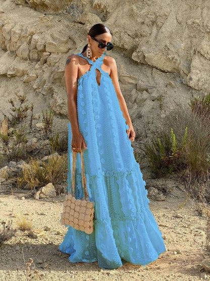 Halter 3D Crochet Lace Maxi Dresses