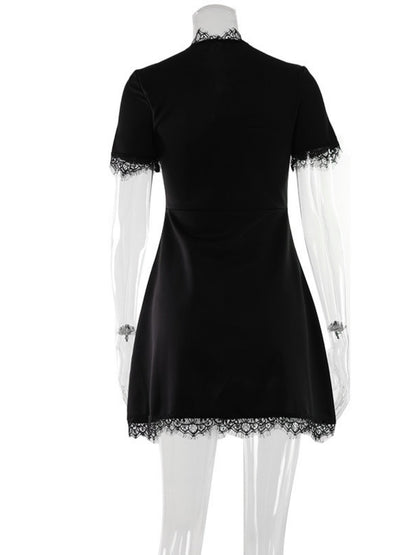 Lace Trim Hollow Out Waist Shaping Mini&Short Dresses
