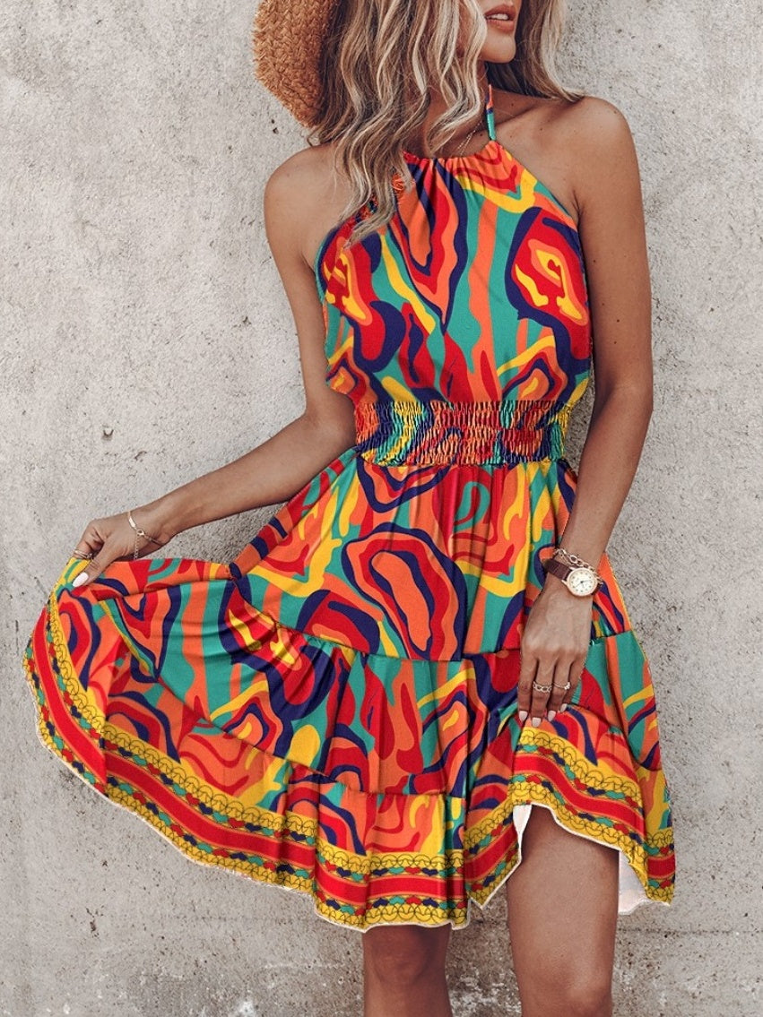 Sexy Off-shoulder Halter Neck Short Dress