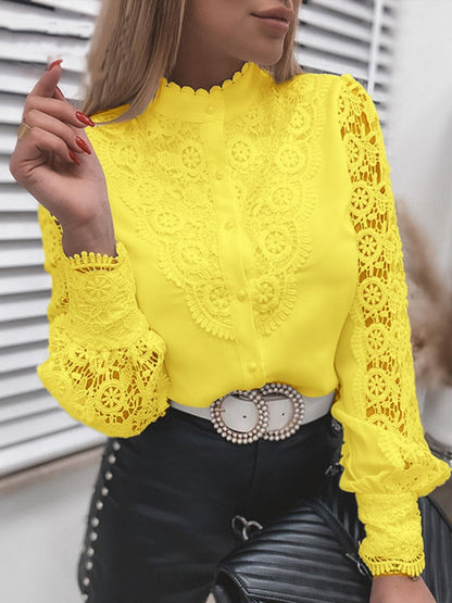 Lace Cutout Patchwork Lace Buttons Long-sleeved Cardigan Shirt