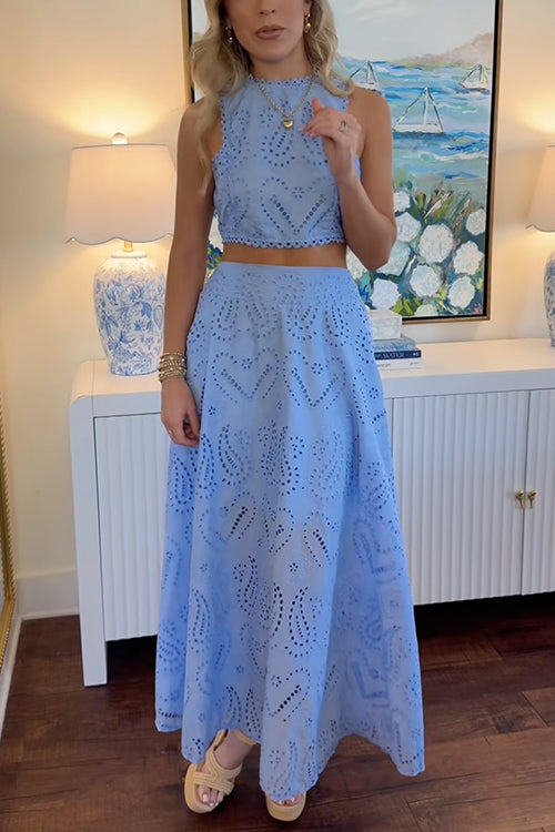 Margovil Sleeveless Crop Top and A-line Maxi Skirt Lace Set