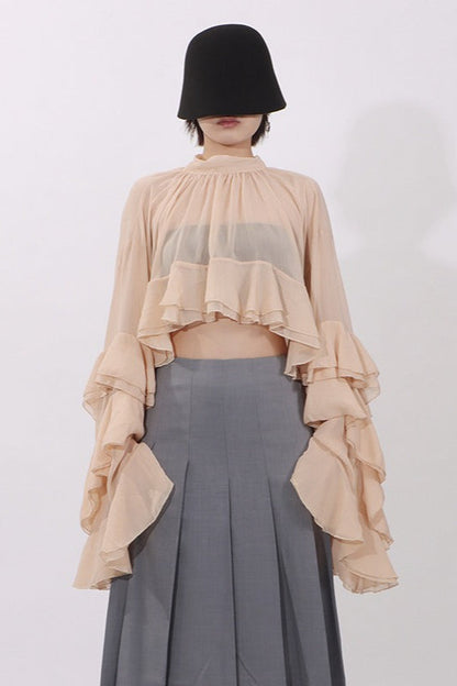 Elegant Ruffle Inserted Drop Shoulder Blouse