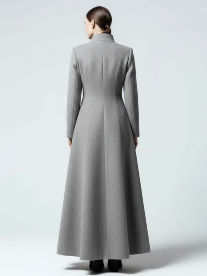 Maxi Wool Blend A-Line Coat with Stand Collar For Women 2026