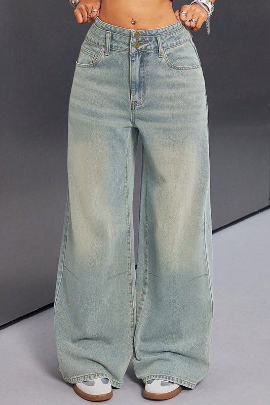 Button Front Vintage Wide Jeans