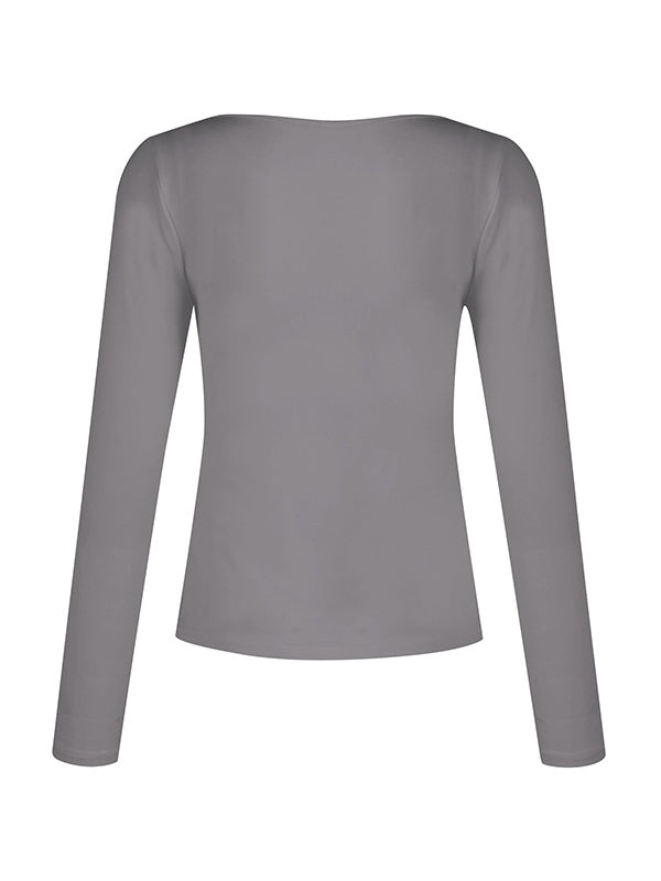 Solid V Neck Slim Long Sleeve Tee