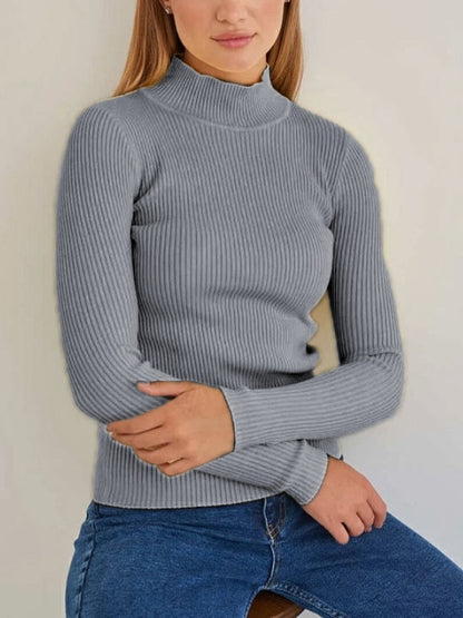 Solid Mock Neck Slim Knit Sweater