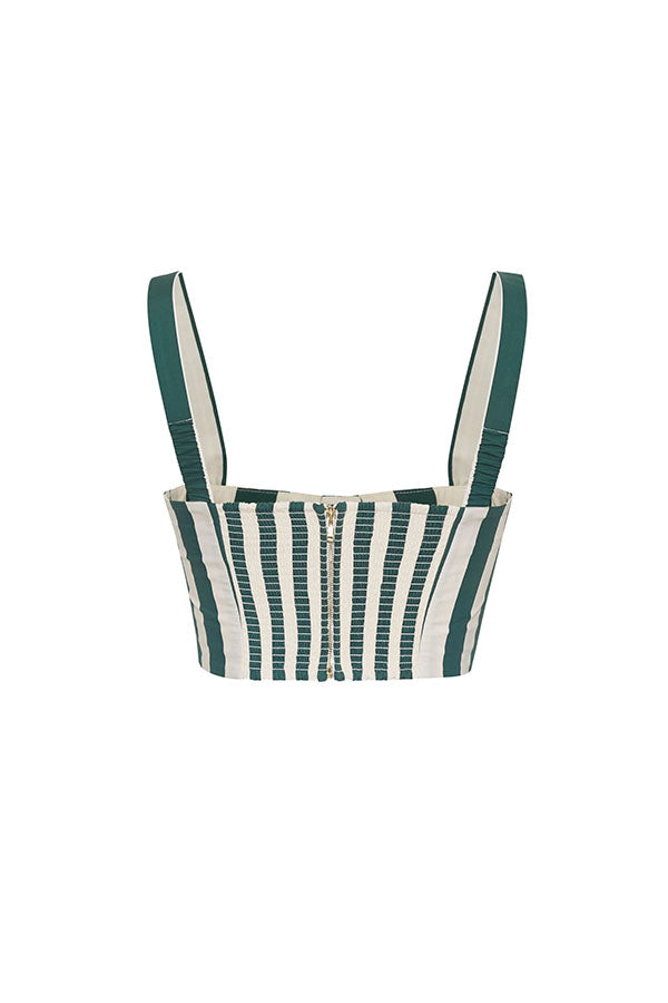 Claudine Striped Heart-shaped Smocked Tank and Raffia Buckle Belted Pocket Bubble Shorts Set