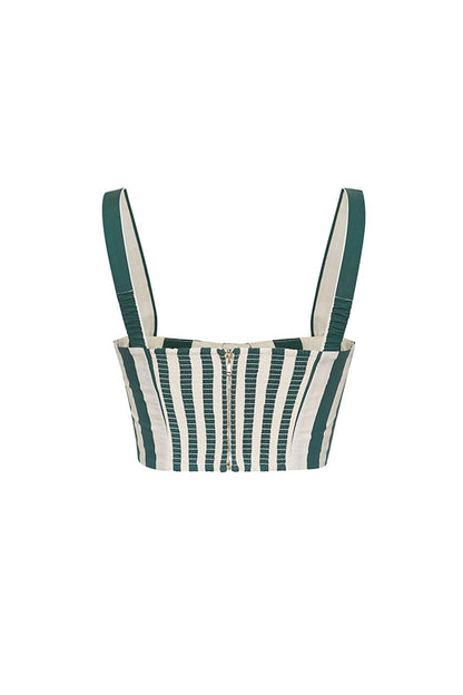 Claudine Striped Heart-shaped Smocked Tank and Raffia Buckle Belted Pocket Bubble Shorts Set