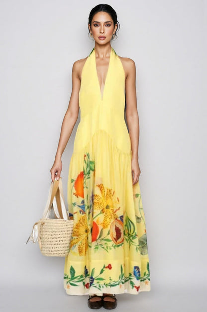 Hunte Yellow Floral Backless Maxi Dress