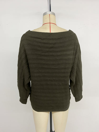 Off Shoulder Loose Fit Long Sleeve Knitted Sweater Top For Women 2026