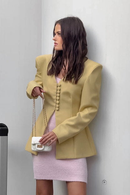 Slim Fit V Neck Blazer Coat