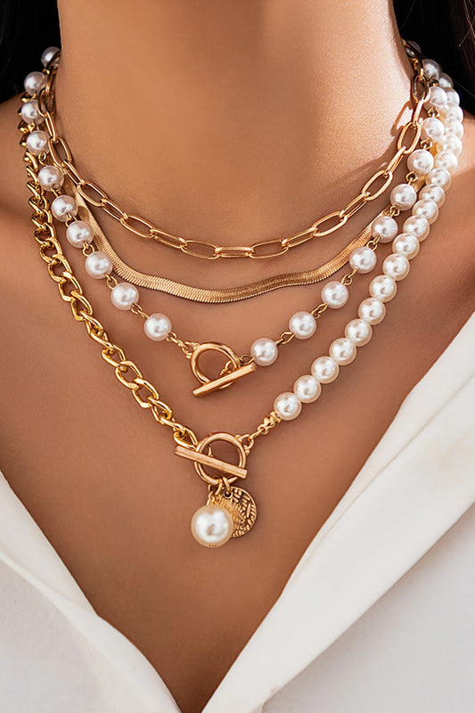 Layered Pearl & Chain Necklace Set
