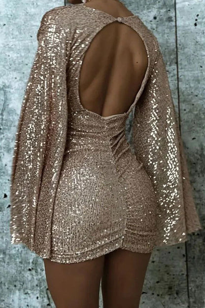 Sexy V Neck Bodycon Asymmetric Sequin Cocktail Dress