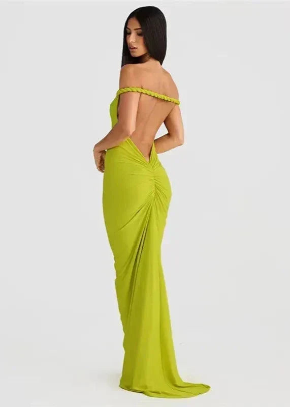 One Shoulder Asymmetric Drape Twisted Strap Bodycon Maxi Dress