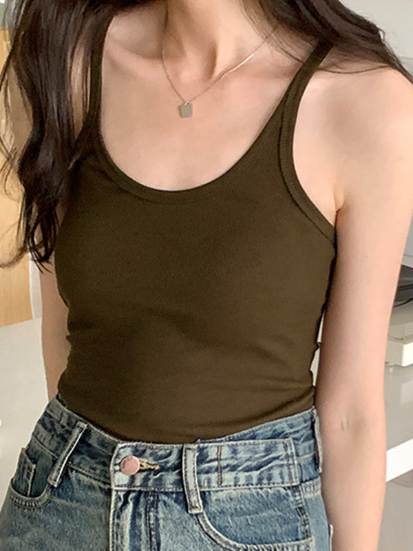 Plain High Elastic Slim Fit Cami Top