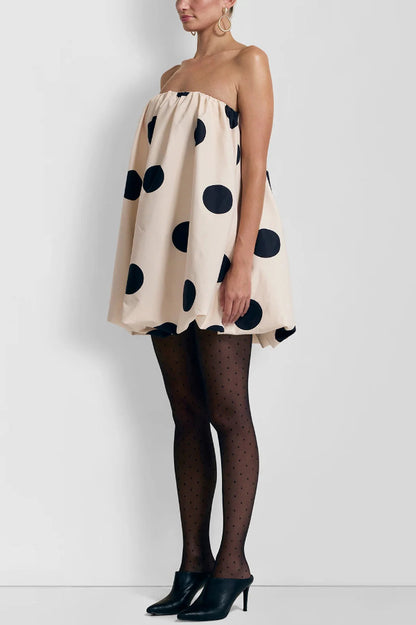 Fashionable Polka Dot Print Off-shoulder Sleeveless Loose Mini Dress