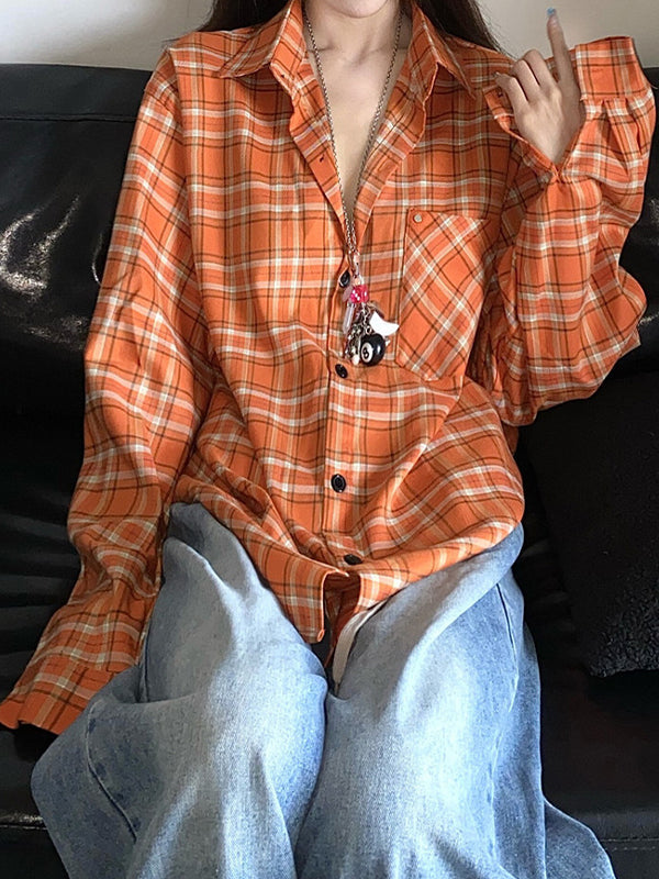 Street Plaid Long Sleeves Shirts