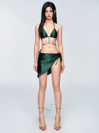 Emerald Satin Gem Bikini Set