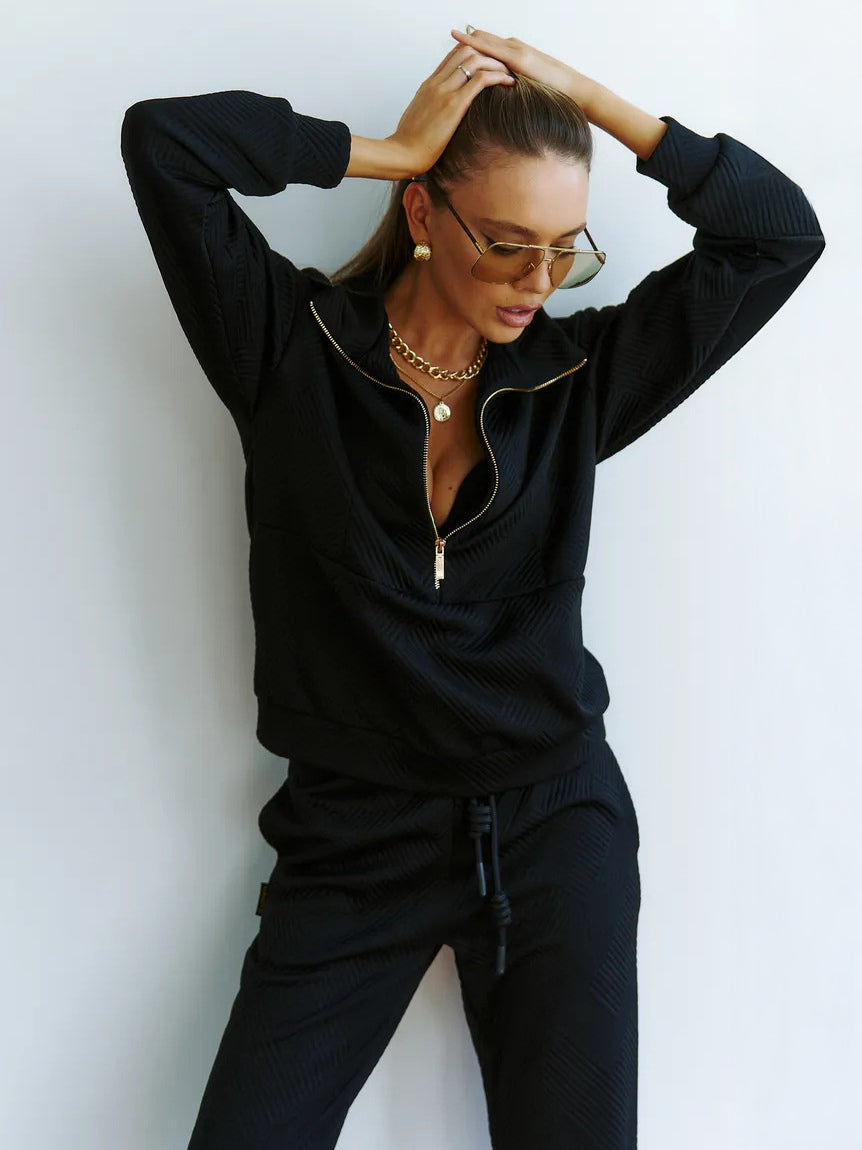 Textured Half-Zip Sweater And Joggers Set For Women 2026