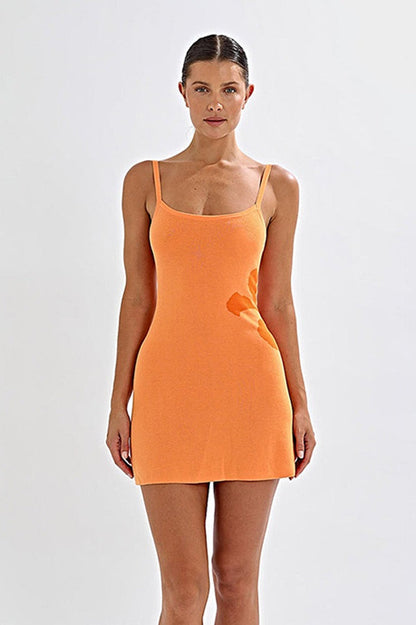 Graphic Floral Side Print Spaghetti Strap Rib Knit Bodycon Mini Dress