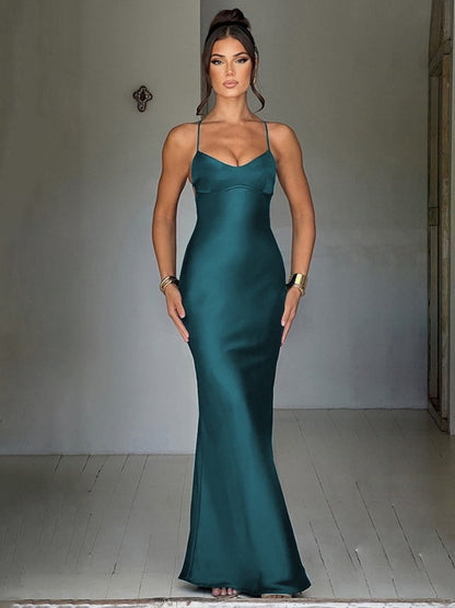 Back-Less Tie-Up Thin Strap Maxi Dress