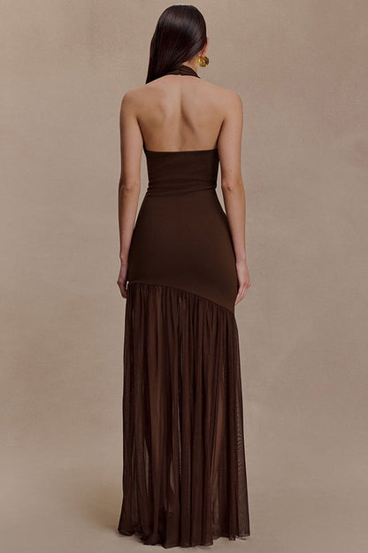 | Asymmetrical Cutout Backless Fitted Maxi Dress