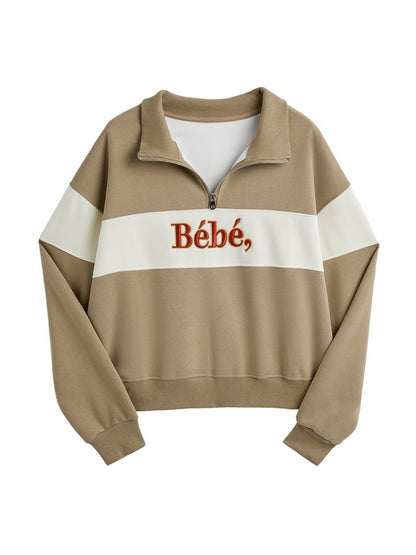 Color Block Splice Letter Embroidery Print Sweatshirt