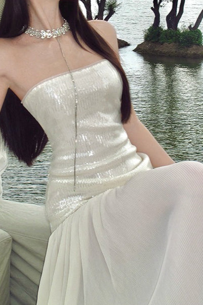 | Sequin Patchwork Strapless Maxi Dress