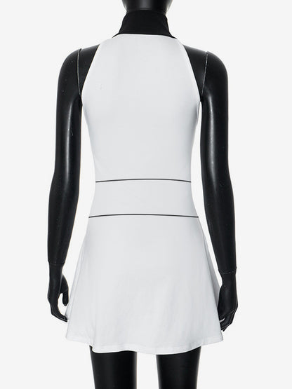 Sleeveless Zip-up Mini Dress With High Neck For Women 2026