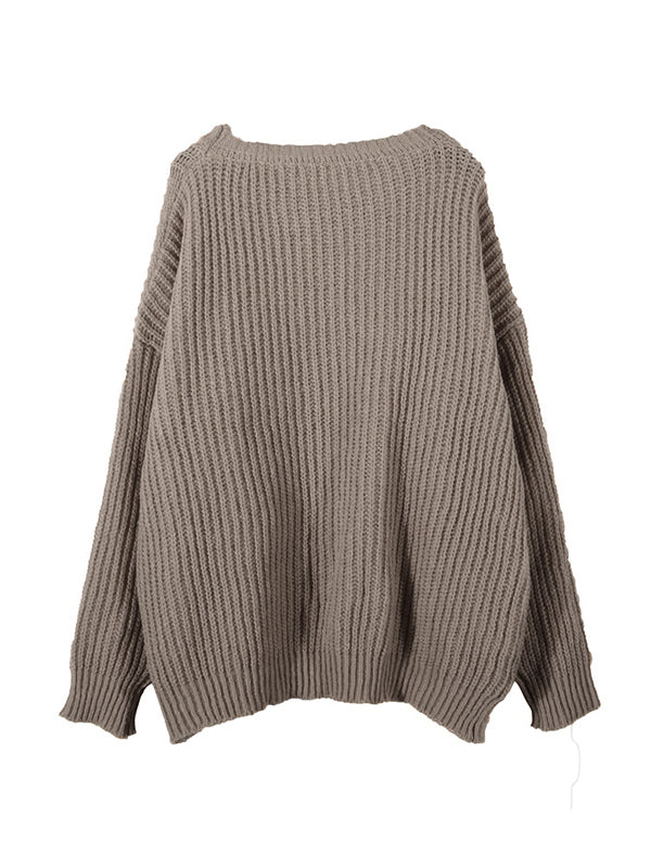 Solid Crew Neck Knit Sweater