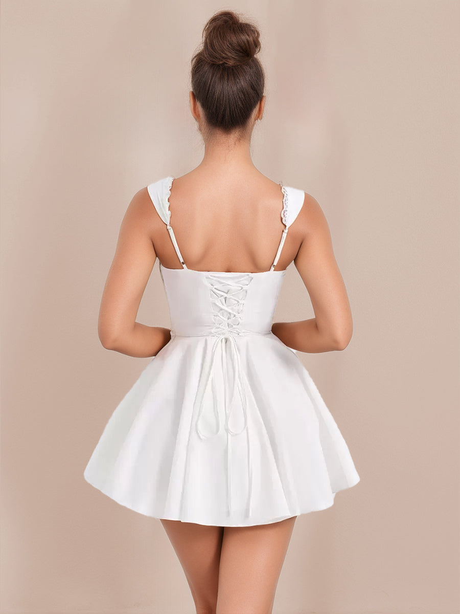 Little Black Dress Tie Front Lace Up Short Swing Dress
