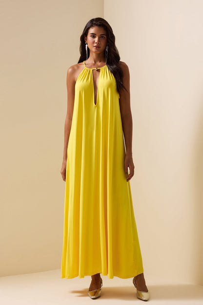 Lace Up Halter Neck Sleeveless Maxi Dress