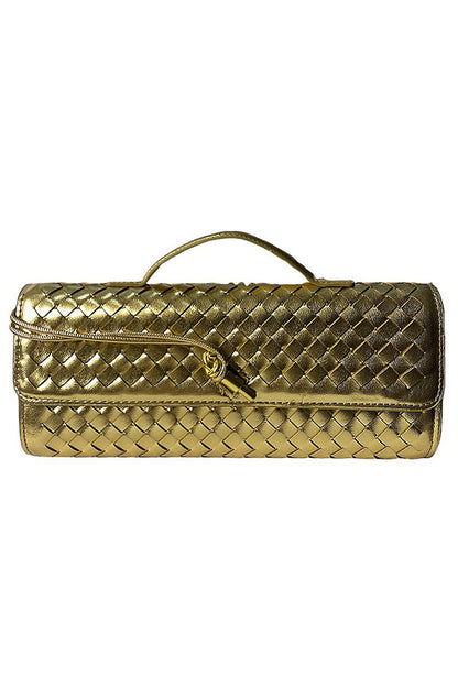 Woven Soft Leather Horizontal Square Accordion Bag