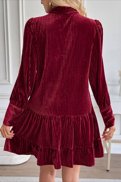 Velvet Vintage Bow Collar Flowy Short Mini Dress
