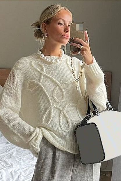 Loose Casual Solid Crew Neck Long Sleeve Knit Sweater
