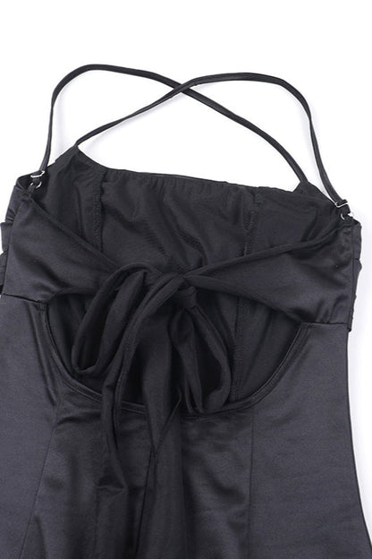 Satin Square Neck High Split Bodycon Party Dress