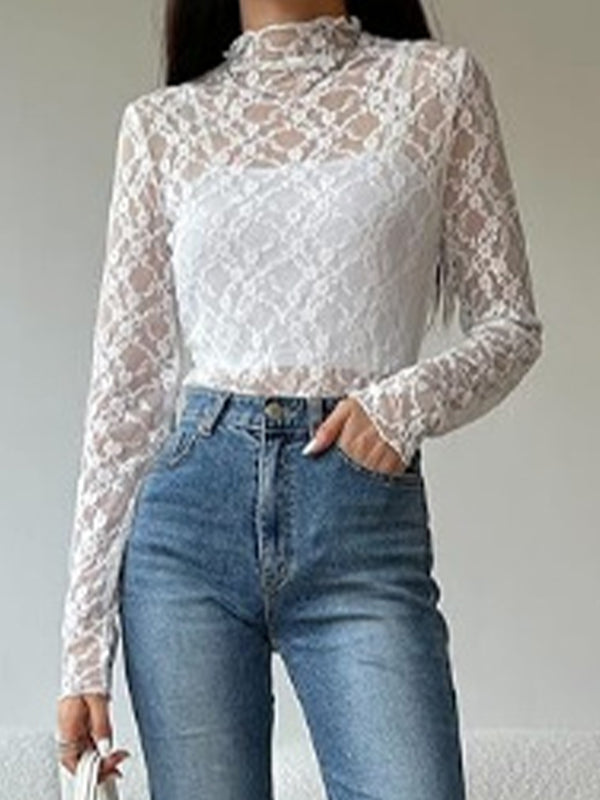 All Over Lace Mock Neck Long Sleeve Tee