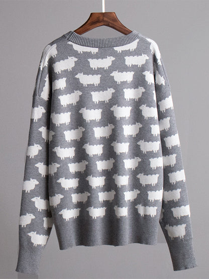 Alpaca print crew neck sweater