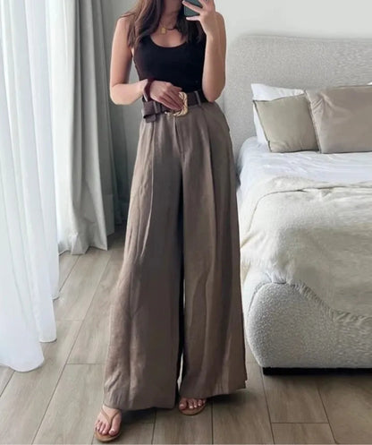 Satin Belted Wide Leg Pocket Pant