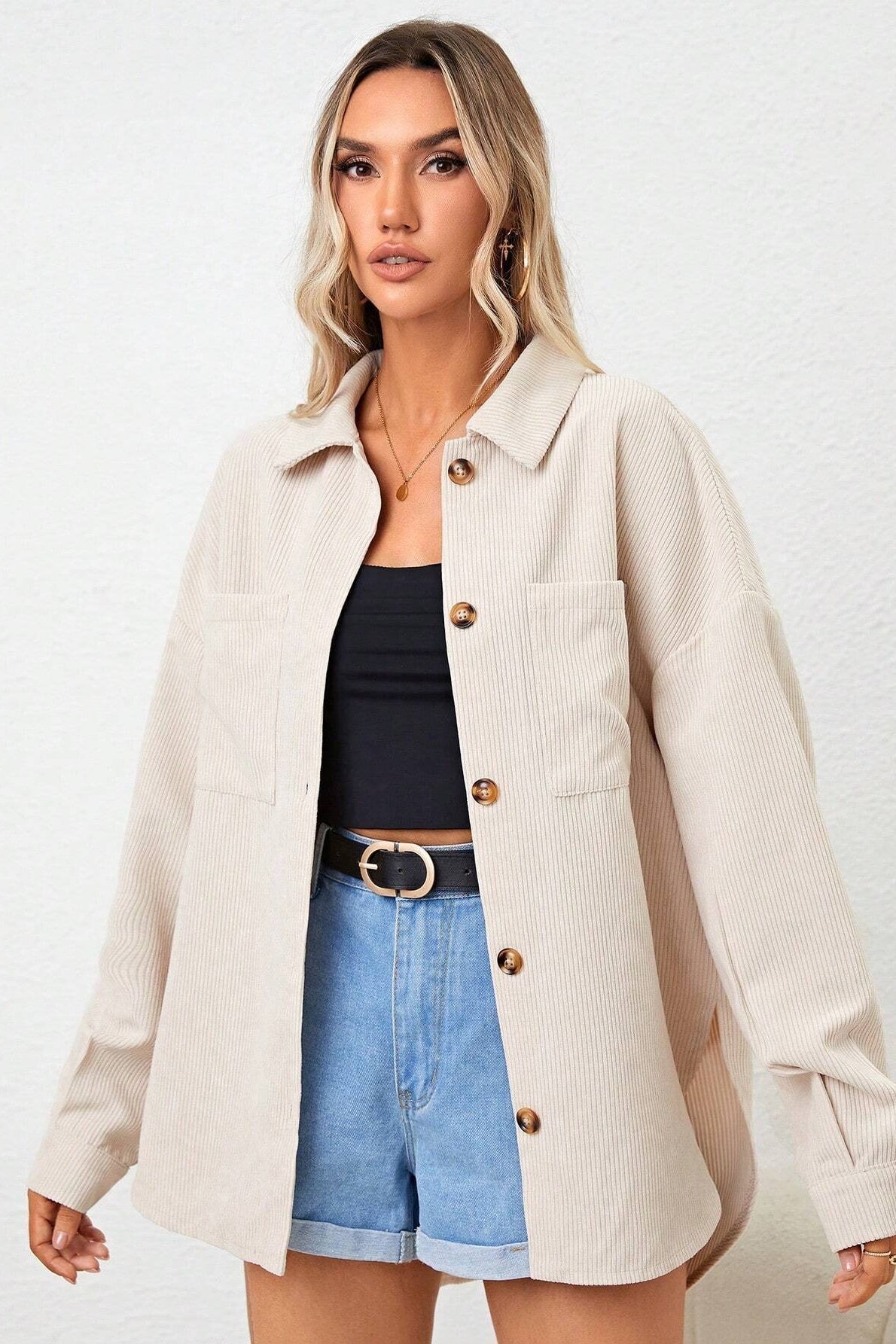 Loose Corduroy Long-Sleeve Jacket