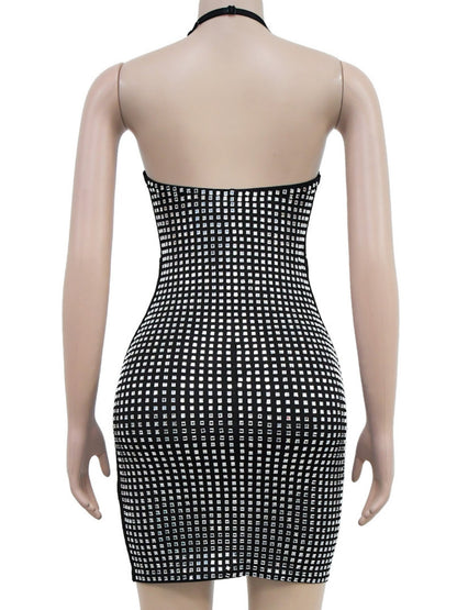 Neckband Rhinestone-studded Slim-fit Hip Wrap Sparkling Party Party Mini&Short Dresses